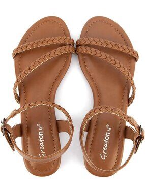 Women’s Flat Sandals Slip On Camel Summer Gladiator Open Toe Slingback Shoes